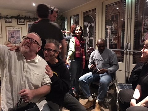 L to R: Roger Gray, Graham Humphreys, Phil Sloman, Dolly Garland, CC Adams, Marie O'Regan - BFS Christmas Open Night 2017