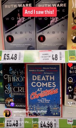 screenshot showing a copy of Death Comes at Christmas, edited by Marie O'Regan and Paul Kane, on a bookshelf at Asda. Price below reads �4.98. Text at top reads: And I saw this!