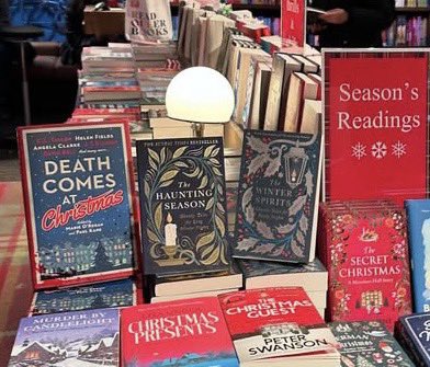 photograph of a window display in Germany featuring Death Comes at Christmas, edited by Marie O'Regan and Paul Kane