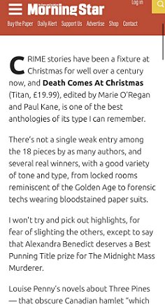 screenshot of review of Death Comes at Christmas, edited by Marie O'Regan and Paul Kane