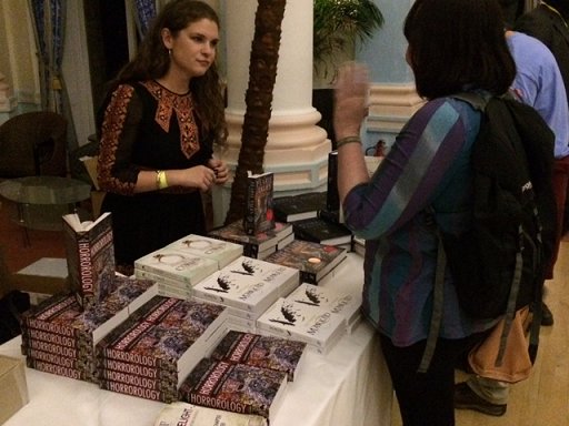 Olivia Mead of Quercus Books/Jo Fletcher Books in charge of book sales at the party