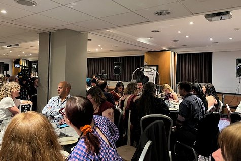 Photograph of the FantasyCon banquet - people sat at round tables