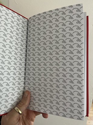 photograph showing the endpapers of the French edition of Twice Cursed, edited by Marie O'Regan and Paul Kane