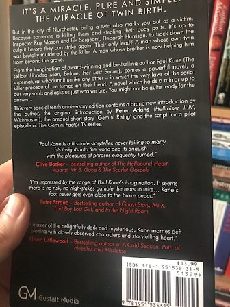 Back cover of The Gemini Factor by Paul Kane