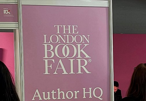 photograph showing a purple sign reading The London Book Fair Author HQ