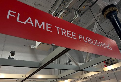 photograph showing banner featuring Flame Tree Publishing