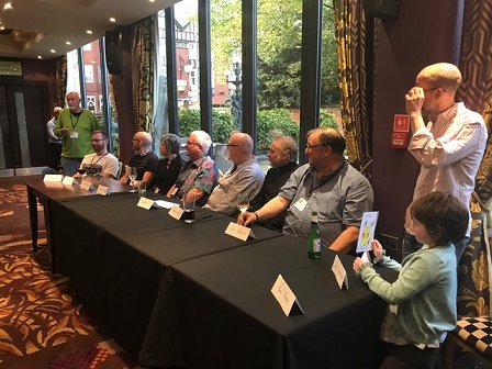 L to R: Peter Crowther, Tim Major, Tim Lebbon, Thana Niveau, Ramsey Campbell, Stephen Volk, Stephen Laws, Ian Whates, Neil Snowdon