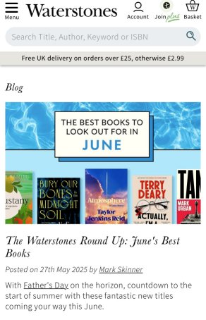 screenshot from Waterstones.com - text reads The Best Books to Look Out for in June