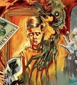 art for Paul Kane's story, 'Stigma', featuring a small boy with a monster on his shoulder