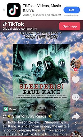 screenshot from TikTok featuring Sleeper(s) by Paul Kane. Review by Sharron Joy Reads