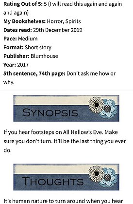 screenshot from Earth and Sky showing 5 star review for The Turn by Paul Kane. If you hear footsteps on All Hallow's Eve. Make sure you don't turn. It'll be the last thing you ever do.