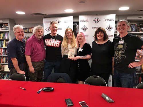 L to R: Paul Kane, Robert Shearman, James Lovegrove, Catriona Ward, Laura Mauro, Marie O'Regan and M.R. Carey