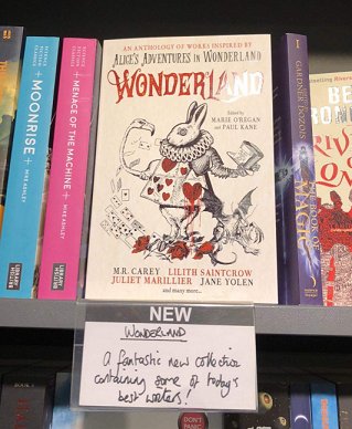 Shelf display of Wonderland, edited by Marie O'Regan and Paul Kane