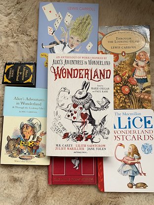 Book display featuring Wonderland, edited by Marie O'Regan and Paul Kane